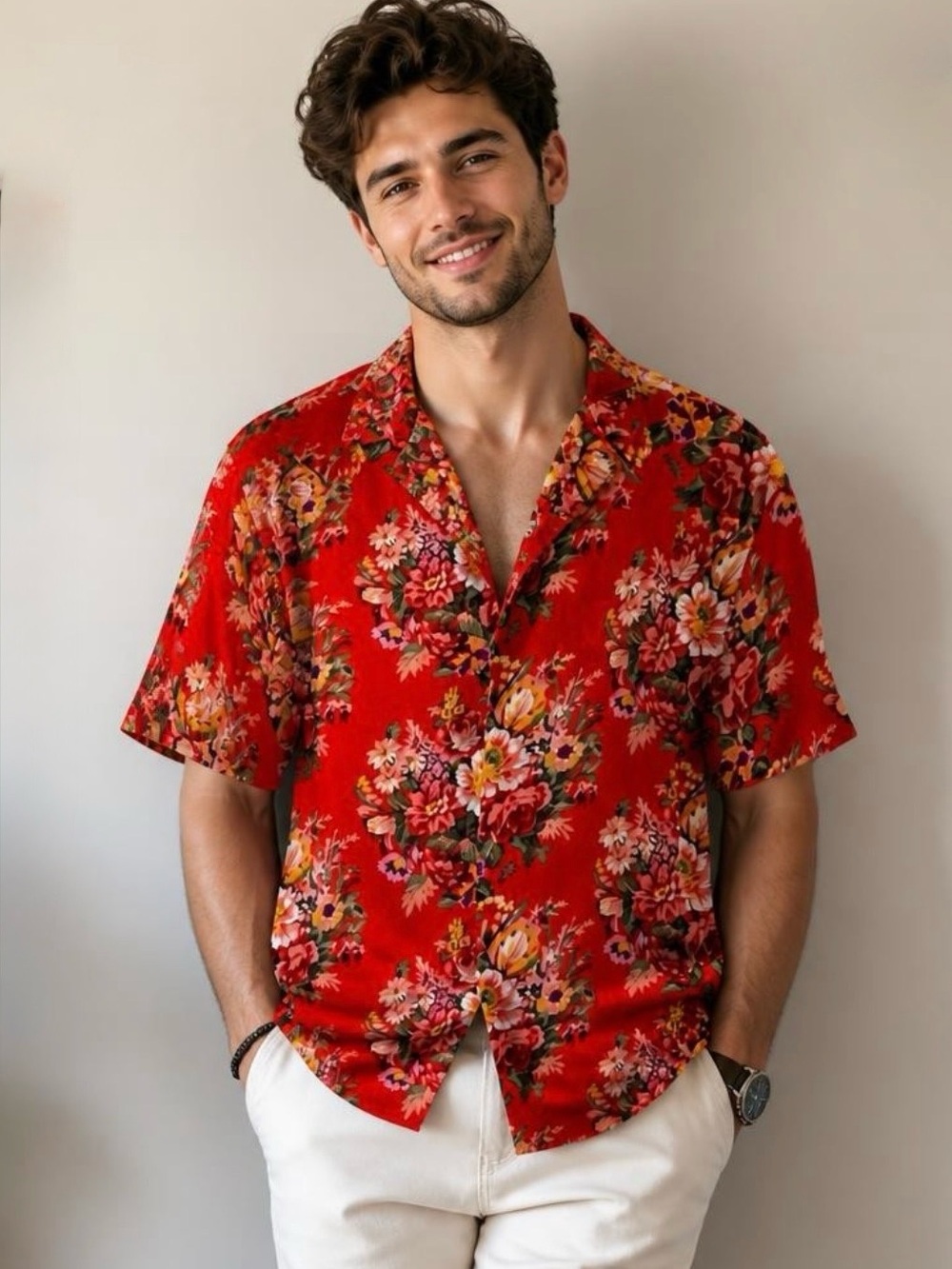 Daniel Cremieux Red Floral Short-Sleeve Button-Down Shirt